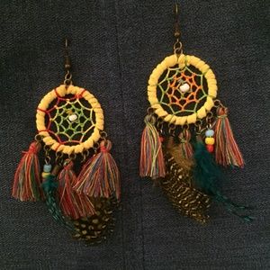 Bohemian Dream Catcher Feathered Earrings